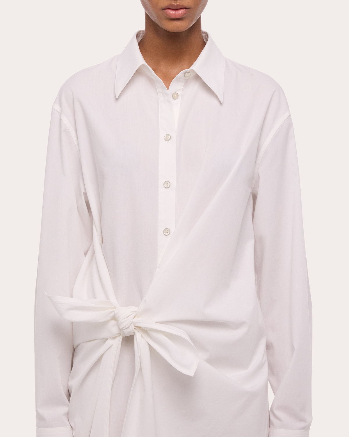 Poplin Gathered Knot Shirt Dress