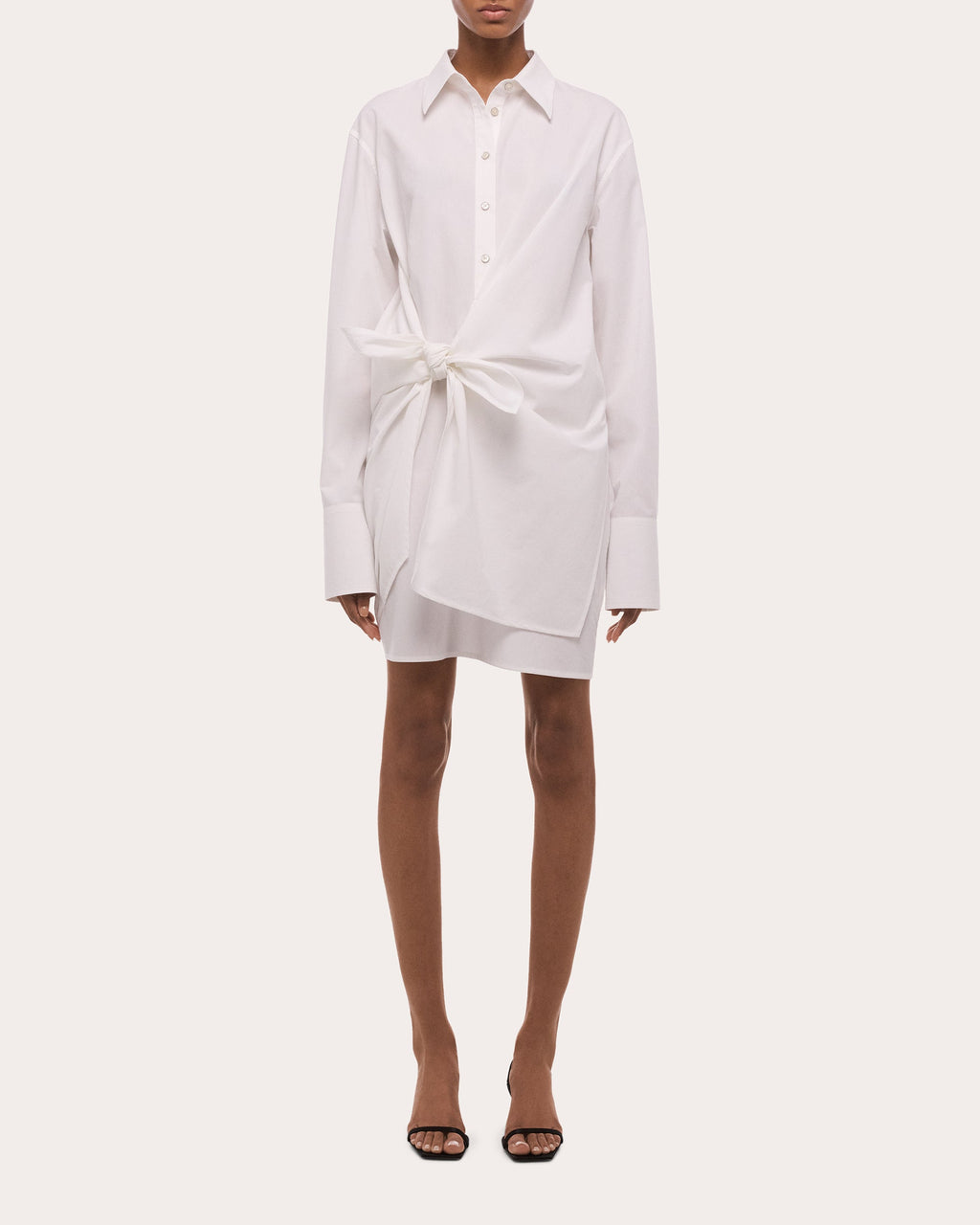 Poplin Gathered Knot Shirt Dress