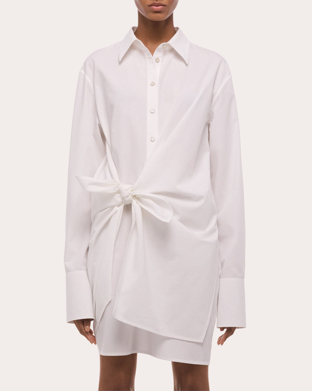 Poplin Gathered Knot Shirt Dress