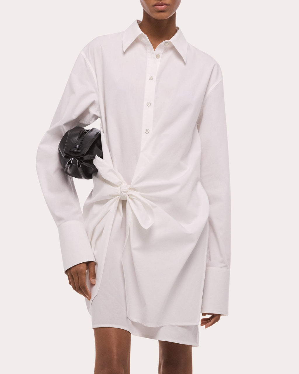 Poplin Gathered Knot Shirt Dress