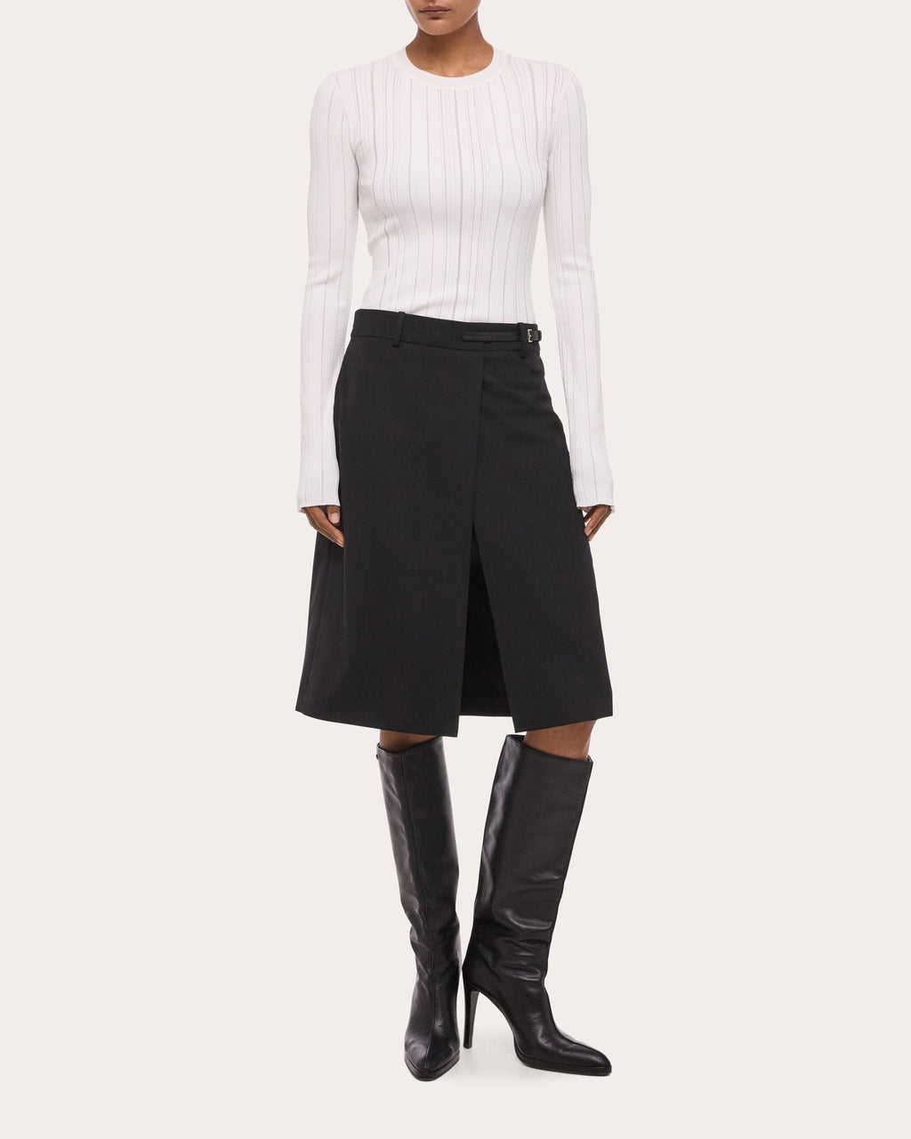Wool Gabardine Wardrobe Belted Skirt