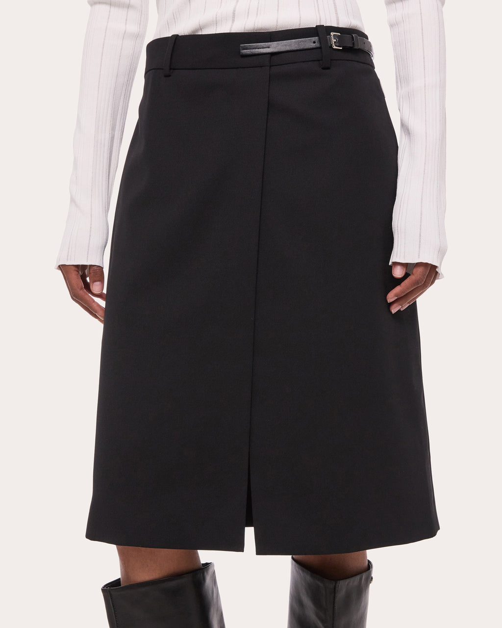 Wool Gabardine Wardrobe Belted Skirt