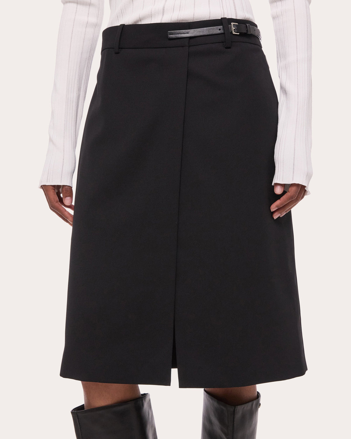 Wool Gabardine Wardrobe Belted Skirt
