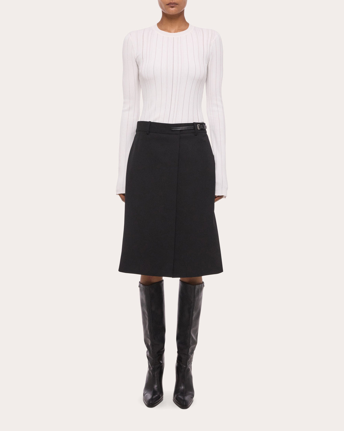 Wool Gabardine Wardrobe Belted Skirt