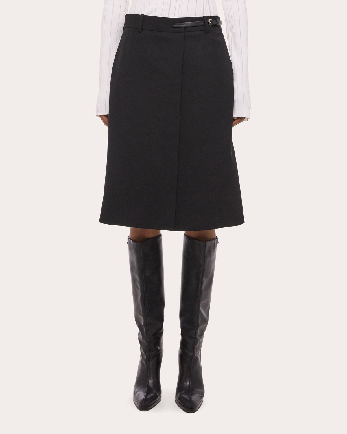 Wool Gabardine Wardrobe Belted Skirt