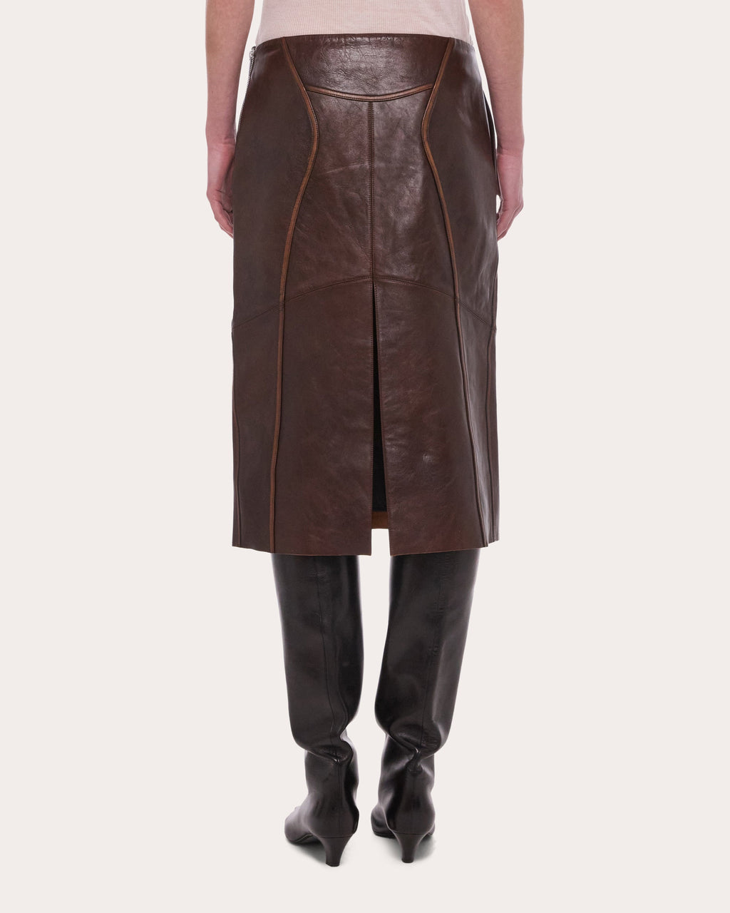 Leather Saddle Midi Skirt