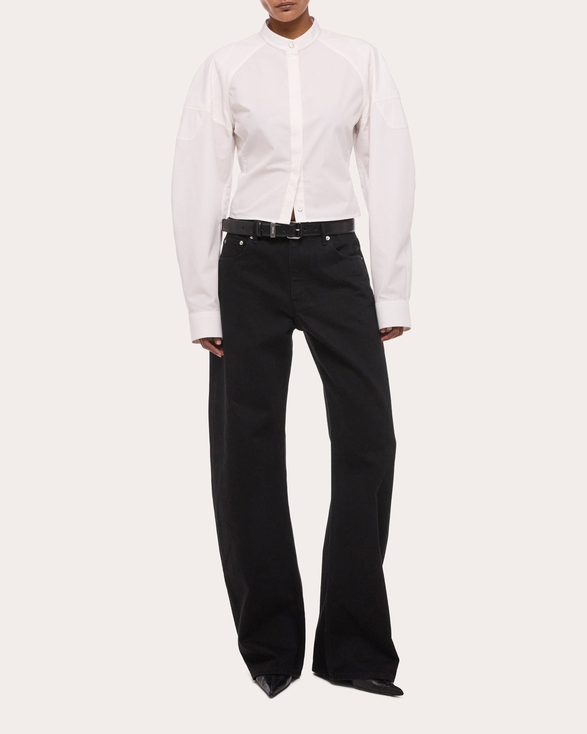 Cotton Poplin Cropped Saddle Shirt