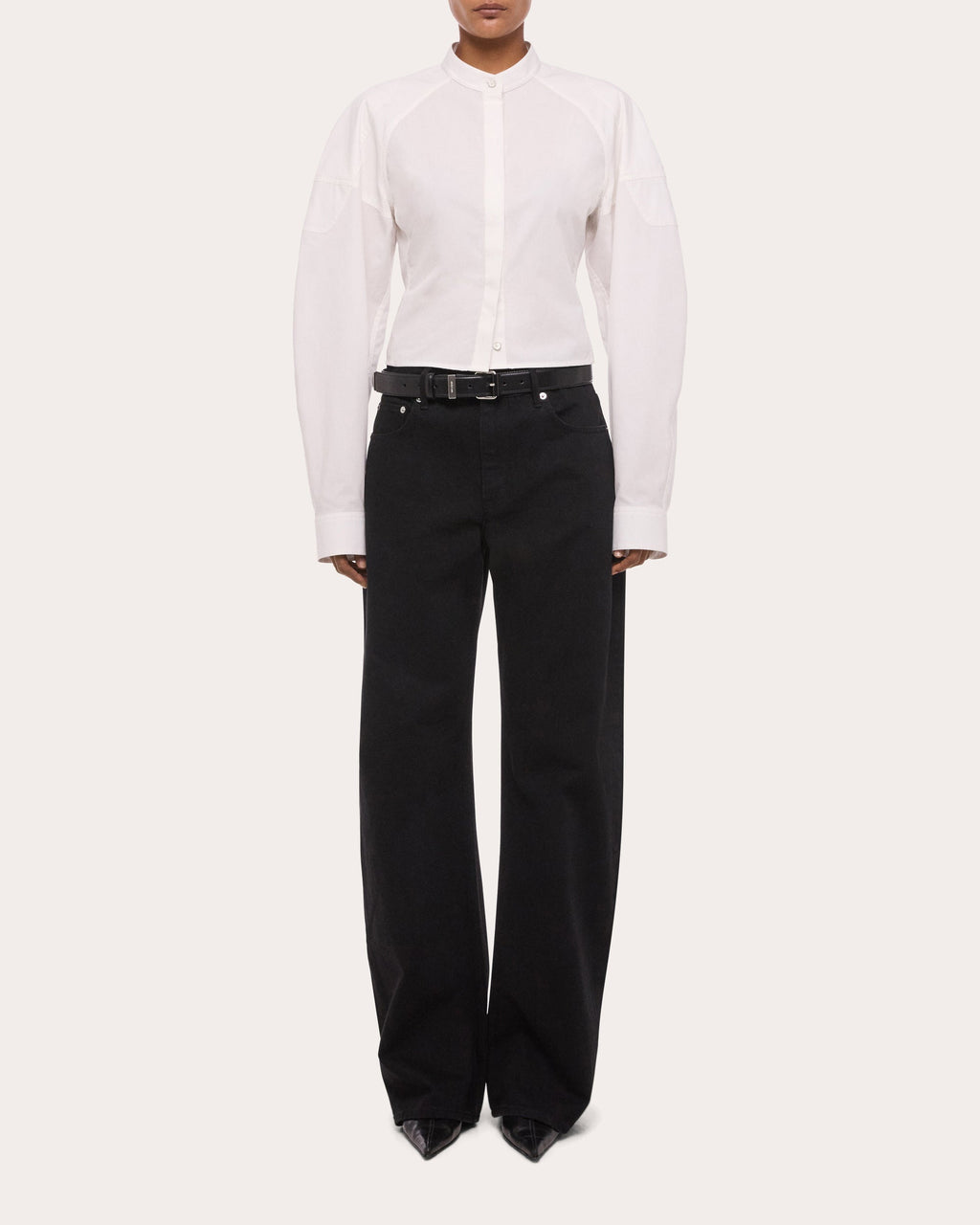 Cotton Poplin Cropped Saddle Shirt