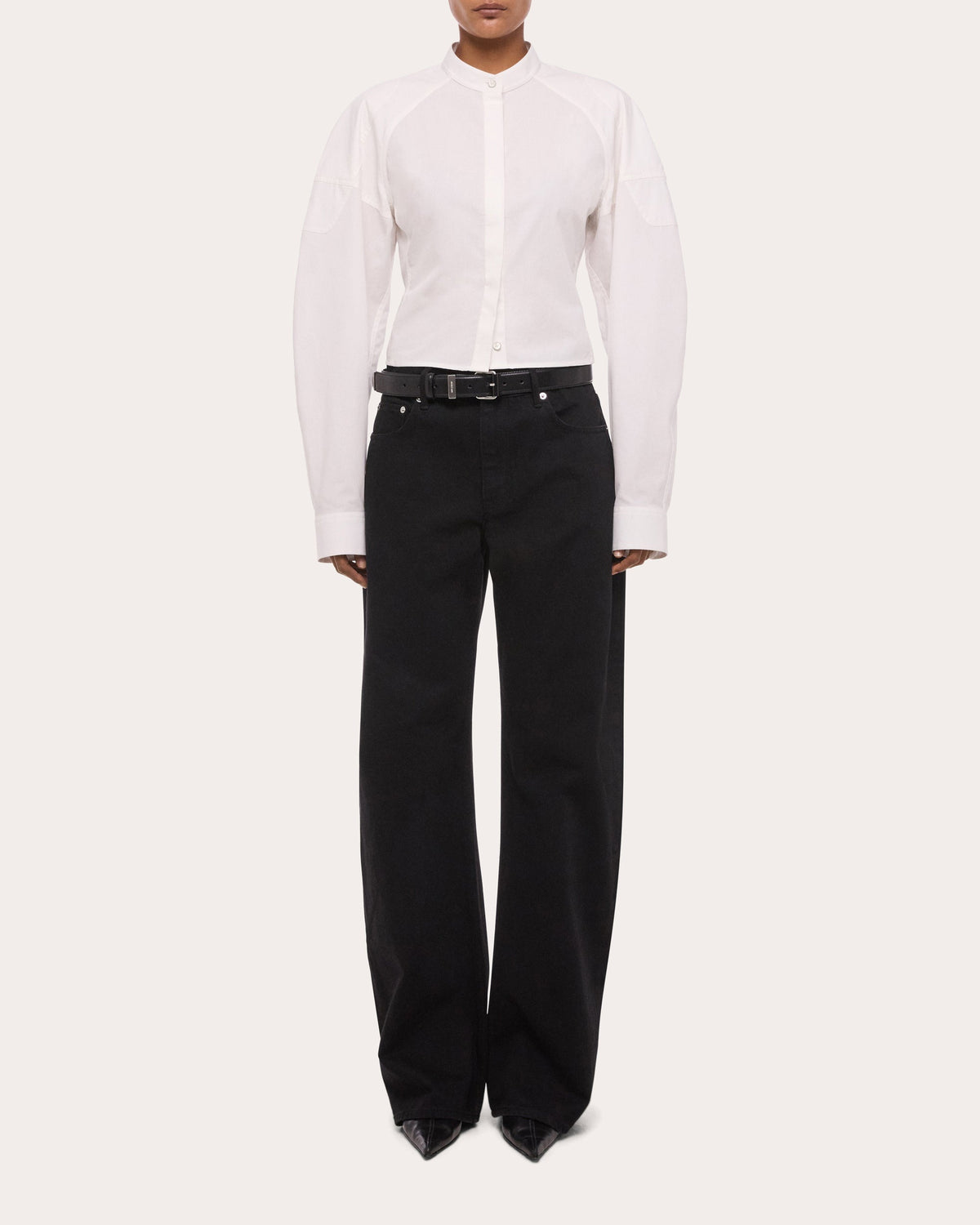 Cotton Poplin Cropped Saddle Shirt