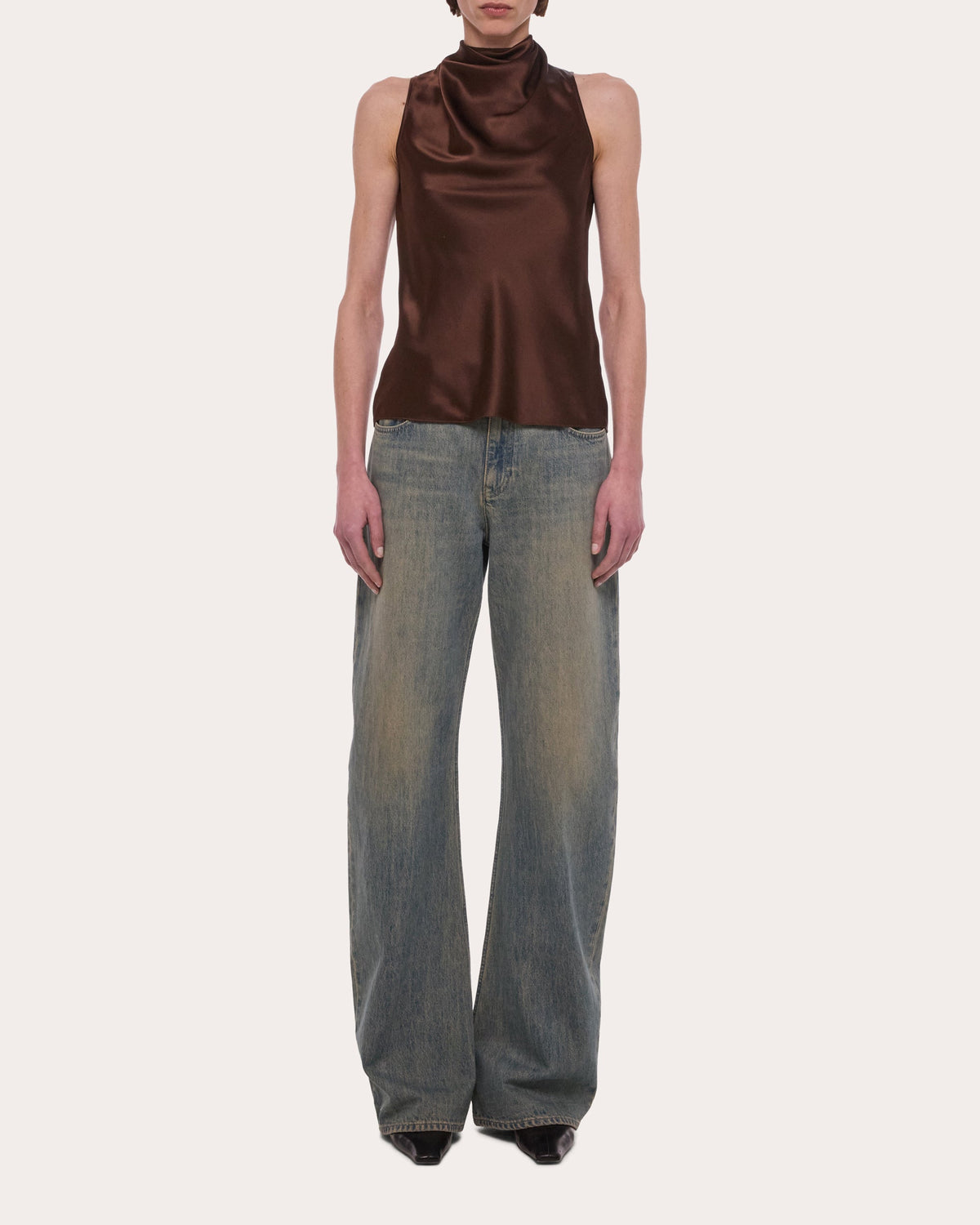 Silk Tie-Neck Sleeveless Top