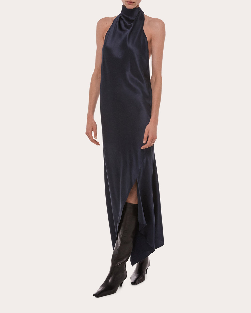 Silk Tie Scarf Halter Dress