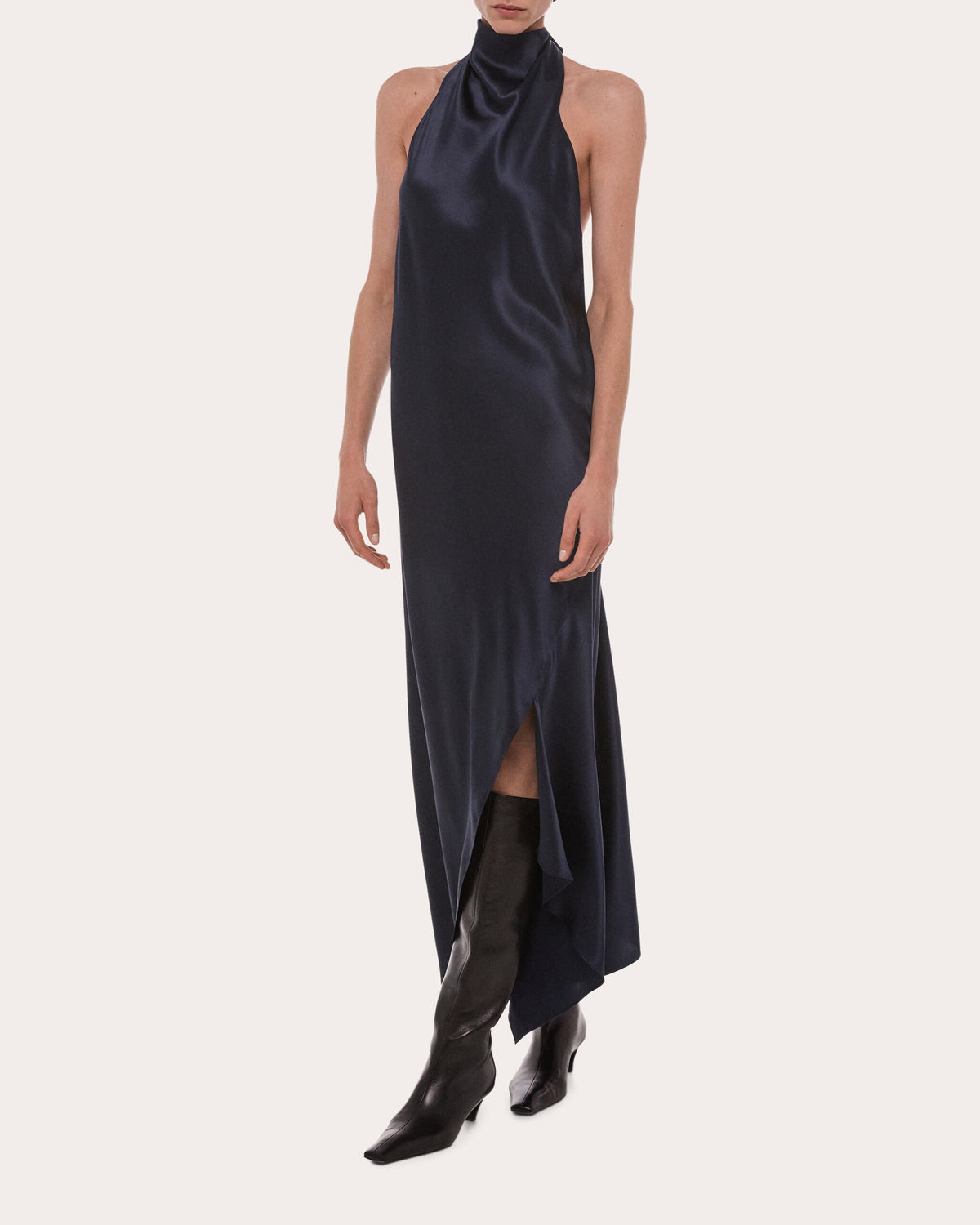 Silk Tie Scarf Halter Dress