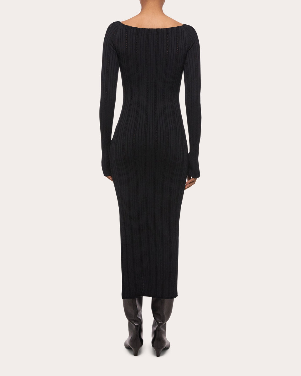 Wide Rib Knit Boatneck Midi Dress