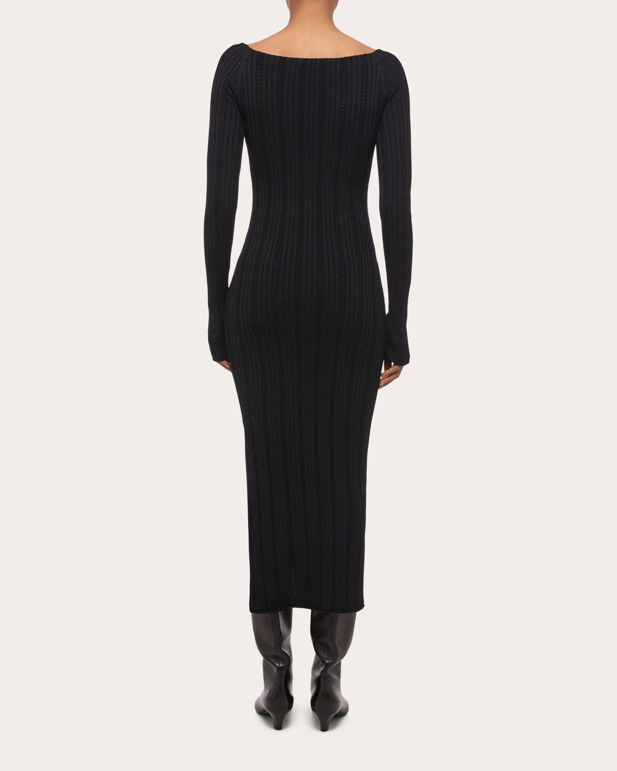 Wide Rib Knit Boatneck Midi Dress