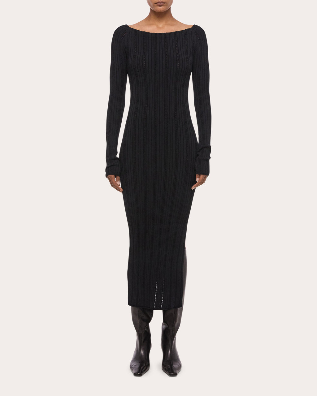 Wide Rib Knit Boatneck Midi Dress