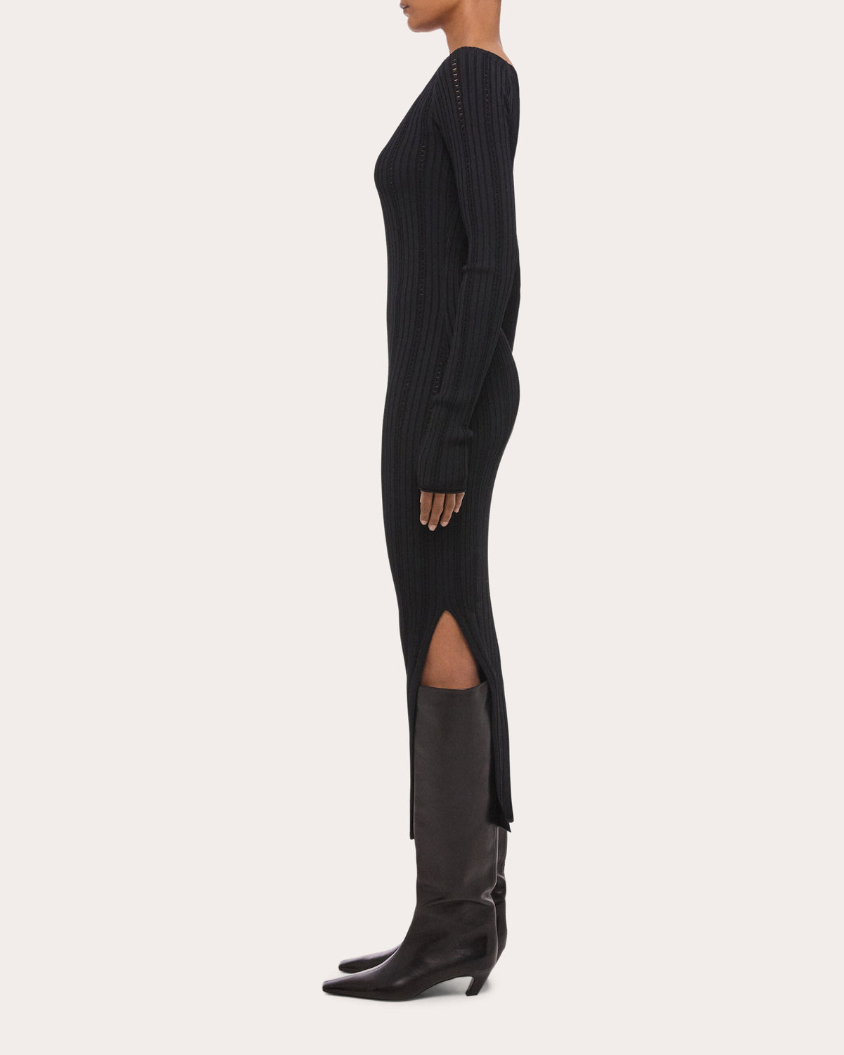 Wide Rib Knit Boatneck Midi Dress