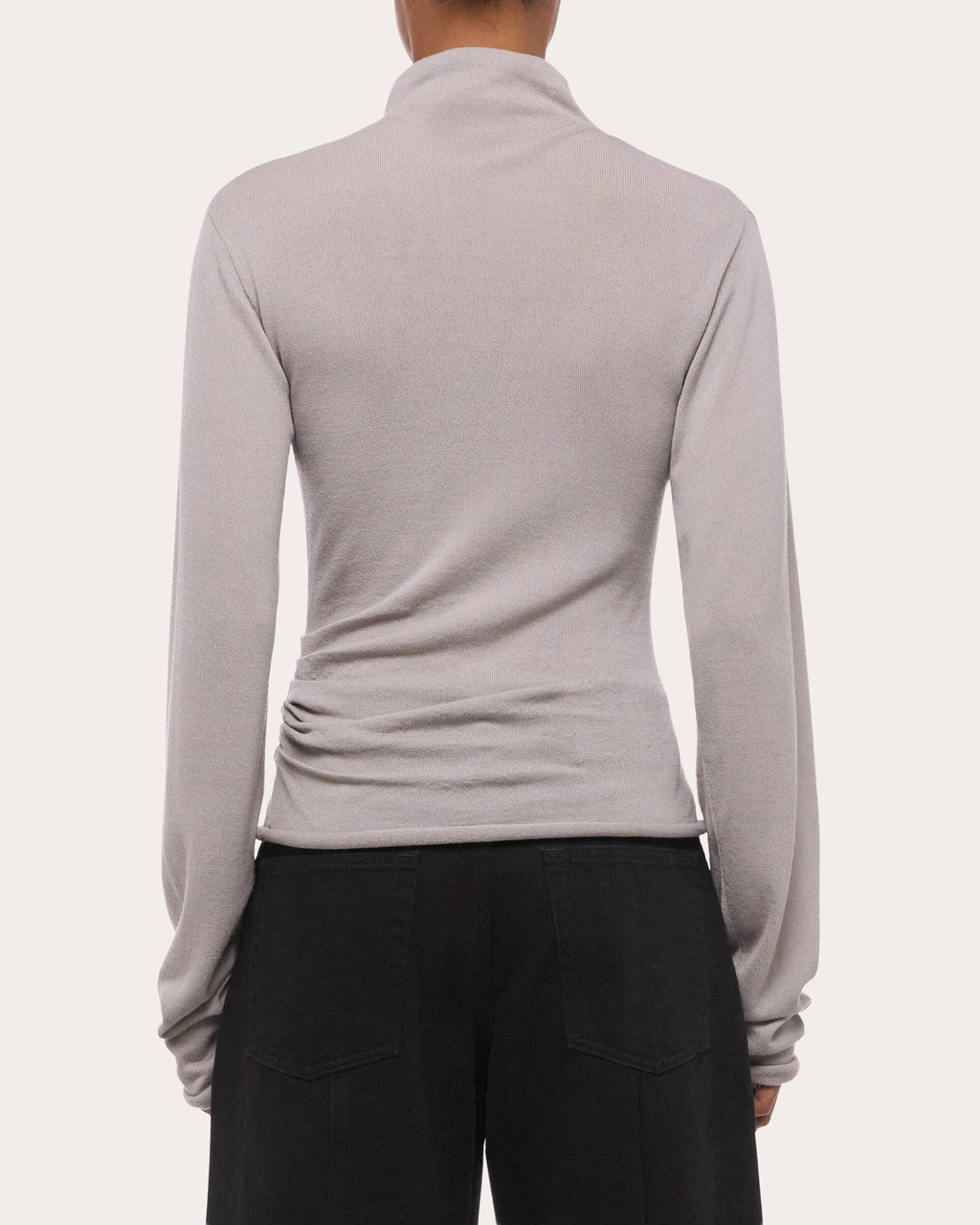 Wool Long-Sleeve Button Mock Neck Top