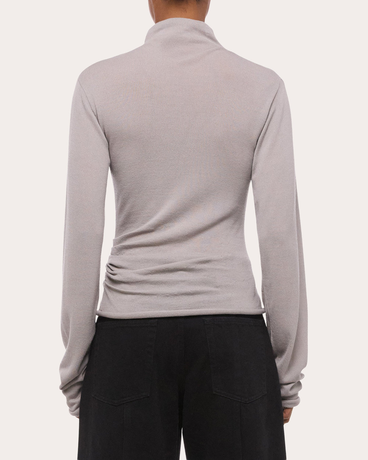 Wool Long-Sleeve Button Mock Neck Top