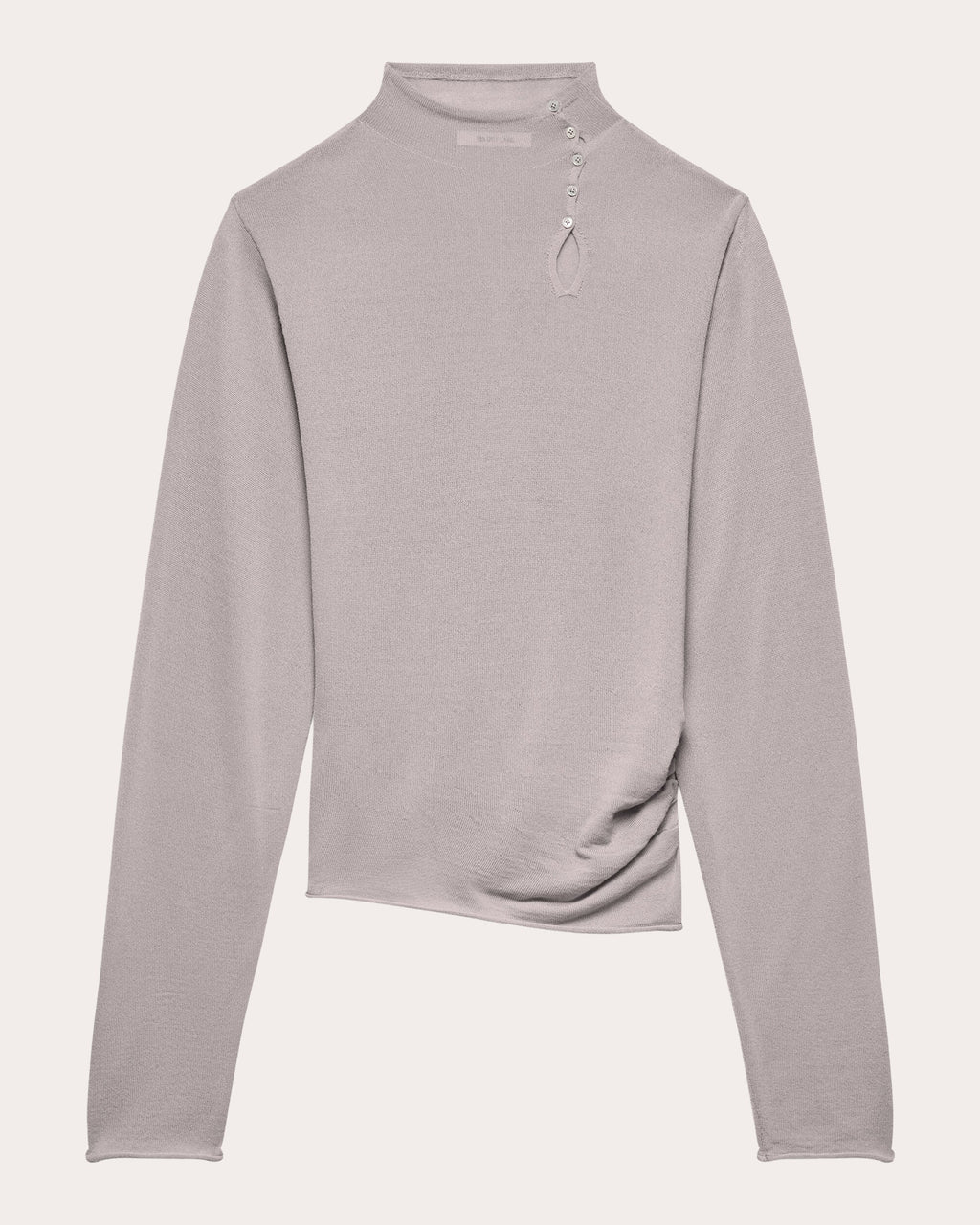 Wool Long-Sleeve Button Mock Neck Top
