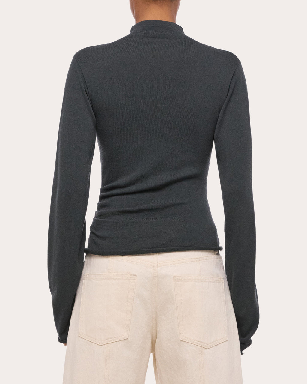 Wool Long-Sleeve Button Mock Neck Top