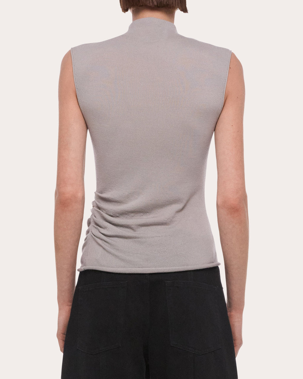 Wool Sleeveless Button Mock Neck Top