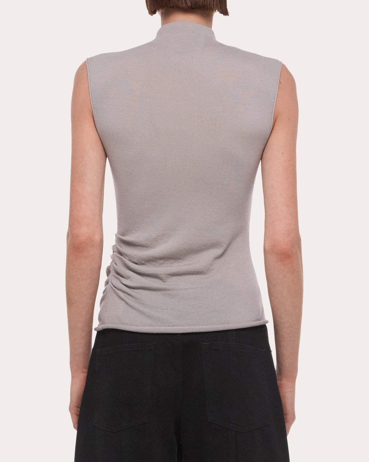 Wool Sleeveless Button Mock Neck Top