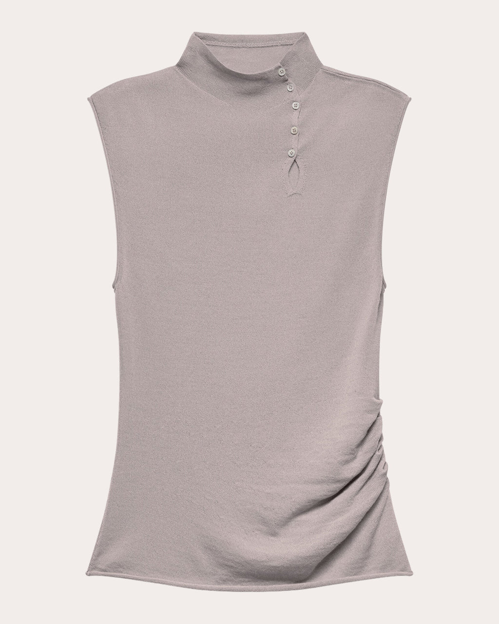Wool Sleeveless Button Mock Neck Top