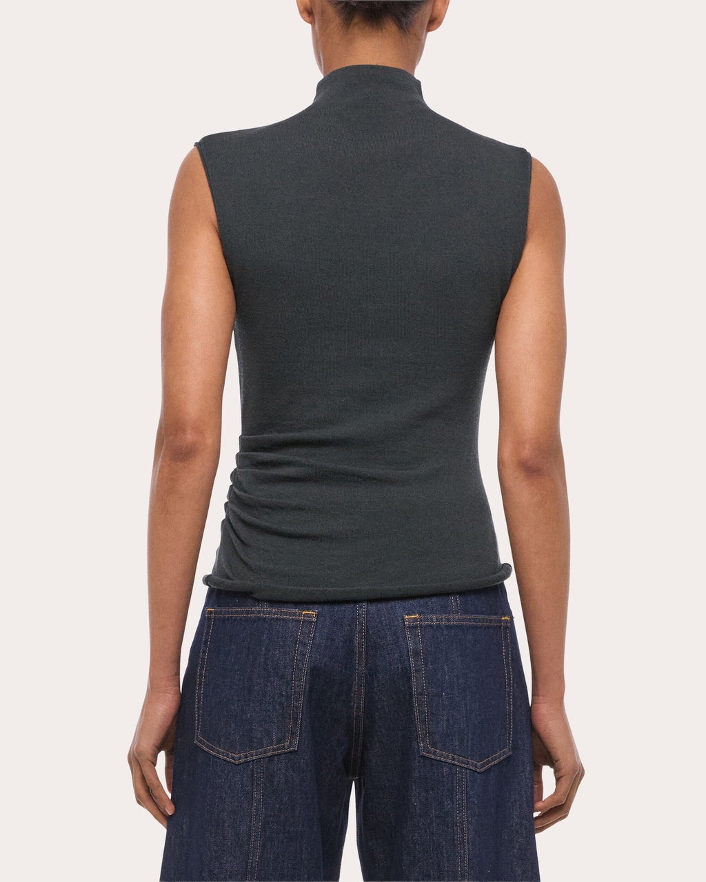 Wool Sleeveless Button Mock Neck Top