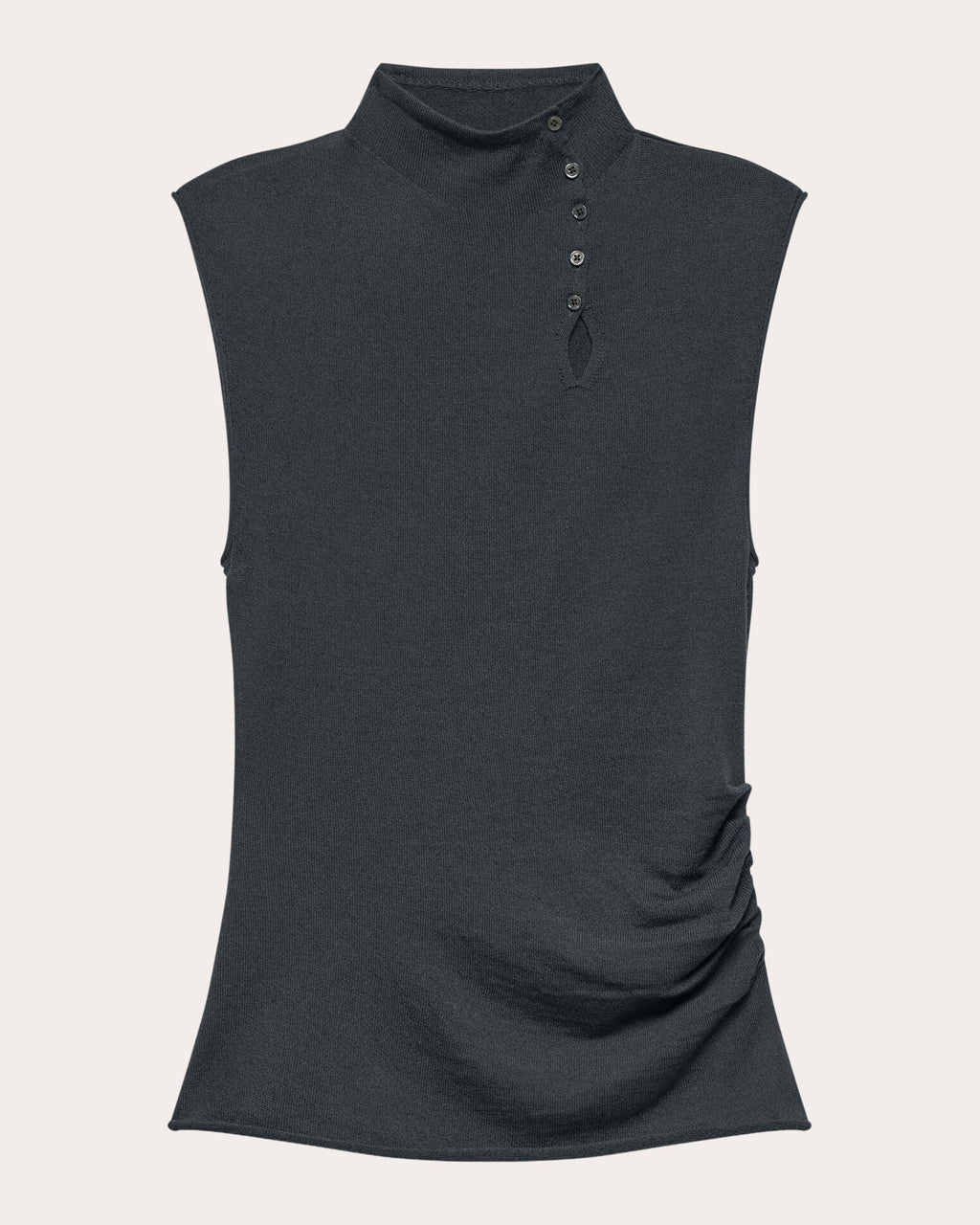 Wool Sleeveless Button Mock Neck Top