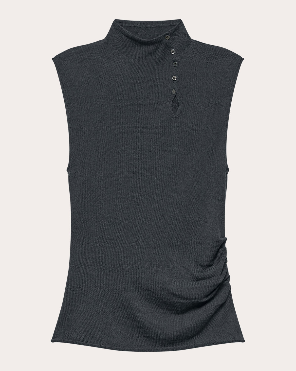 Wool Sleeveless Button Mock Neck Top