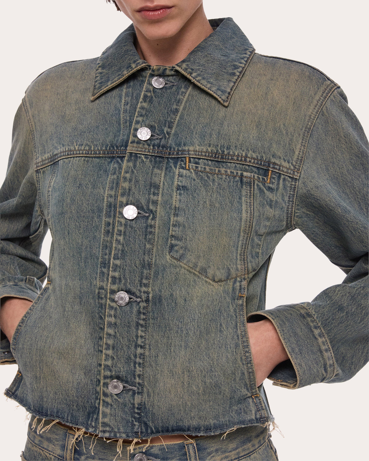 Raw-Hem Denim Trucker Jacket
