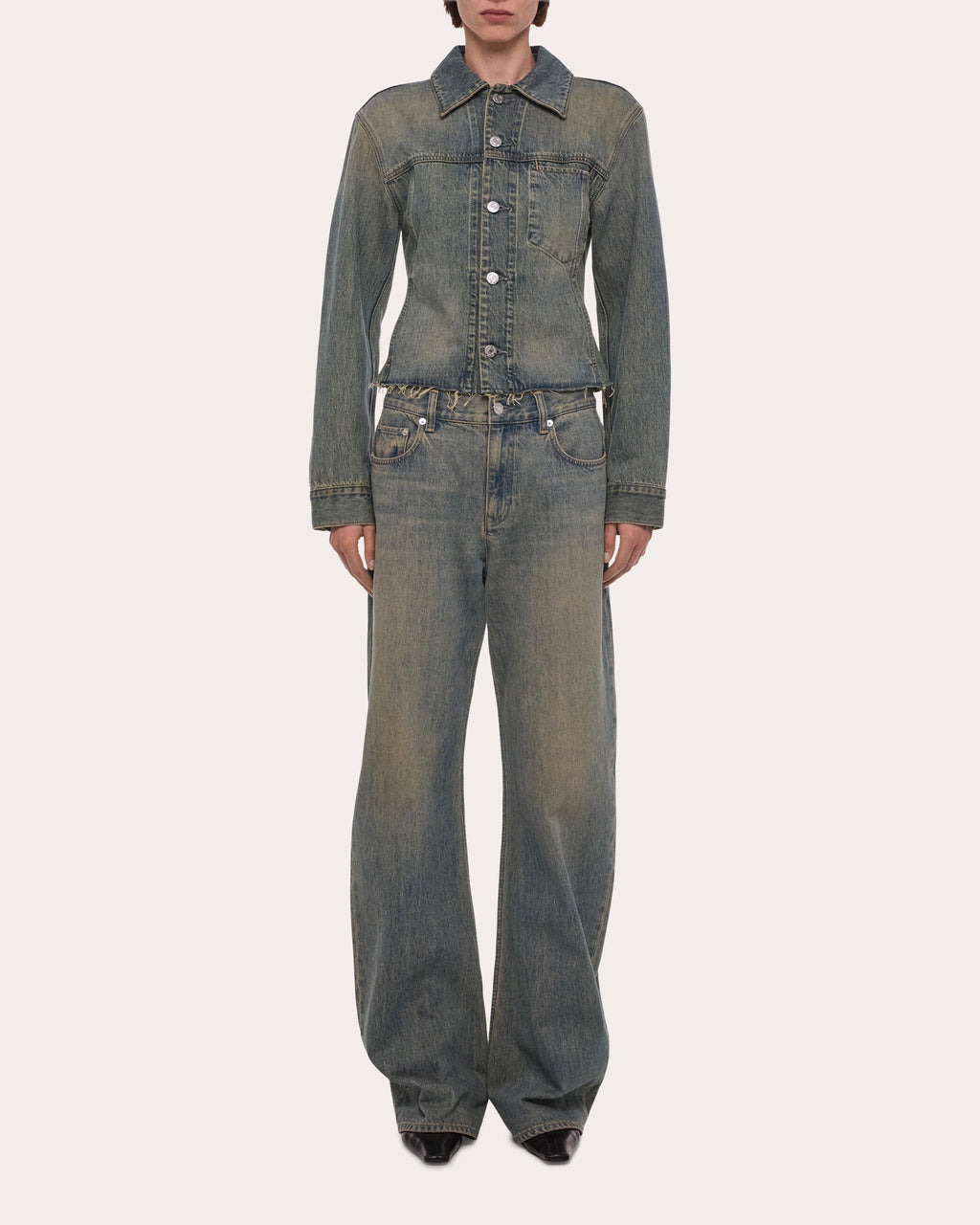 Raw-Hem Denim Trucker Jacket