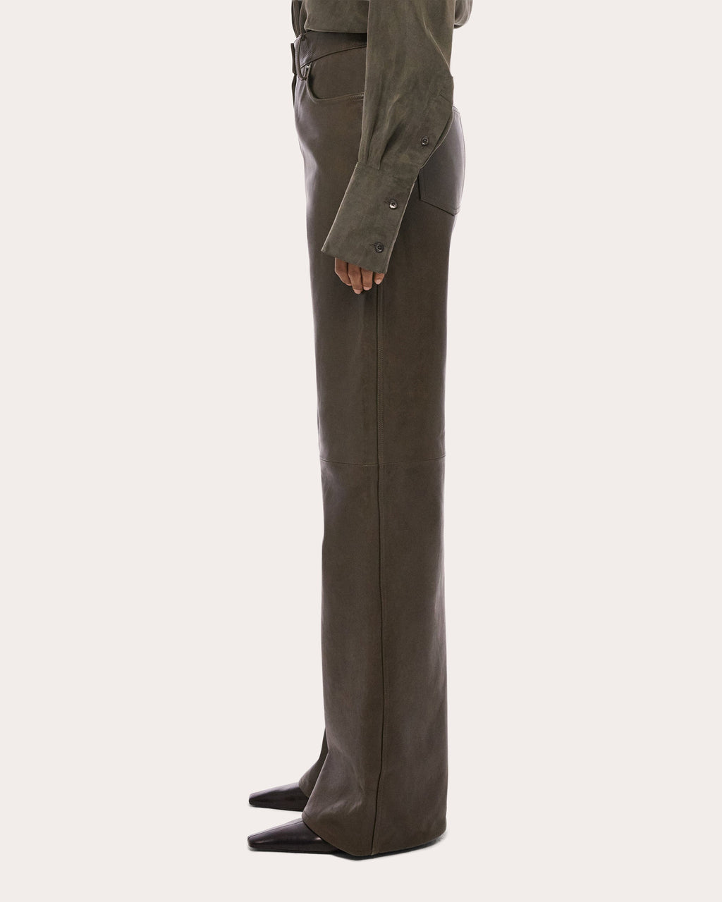 Bonded Leather Relaxed Bootcut Jeans