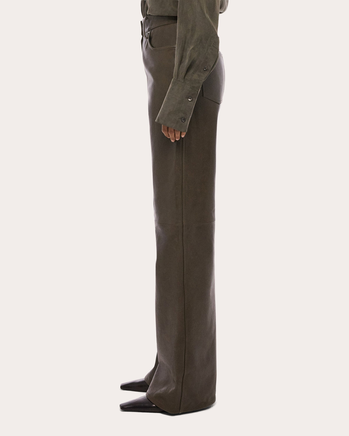 Bonded Leather Relaxed Bootcut Jeans