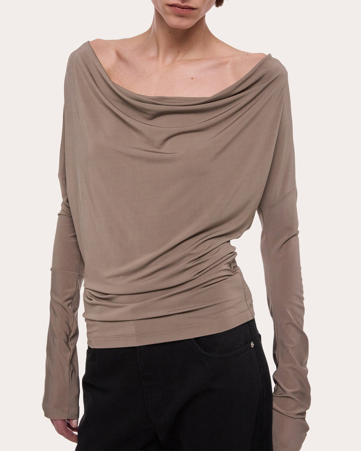 Jersey Long-Sleeve Cowl Neck Top