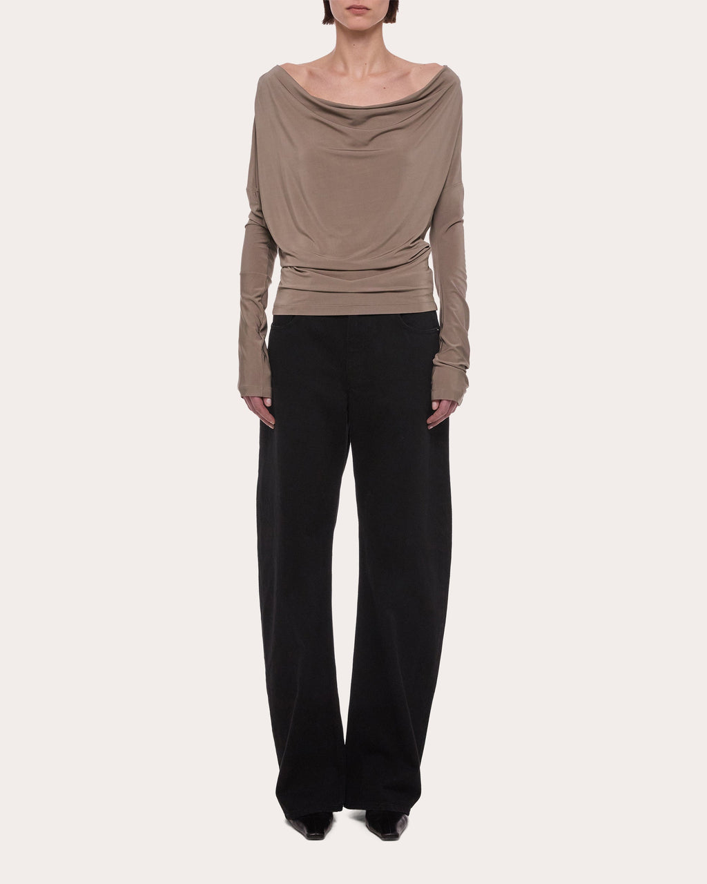 Jersey Long-Sleeve Cowl Neck Top