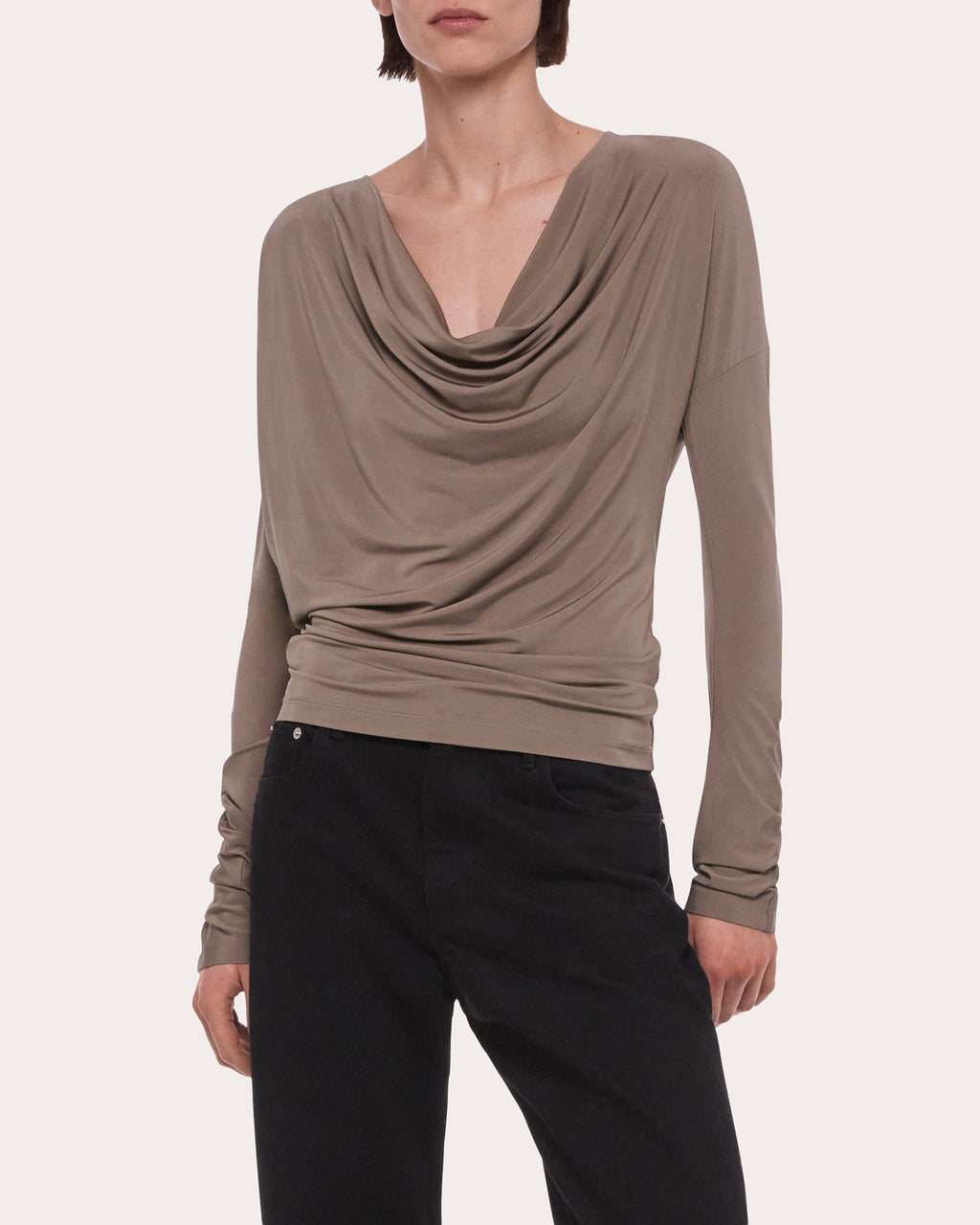 Jersey Long-Sleeve Cowl Neck Top