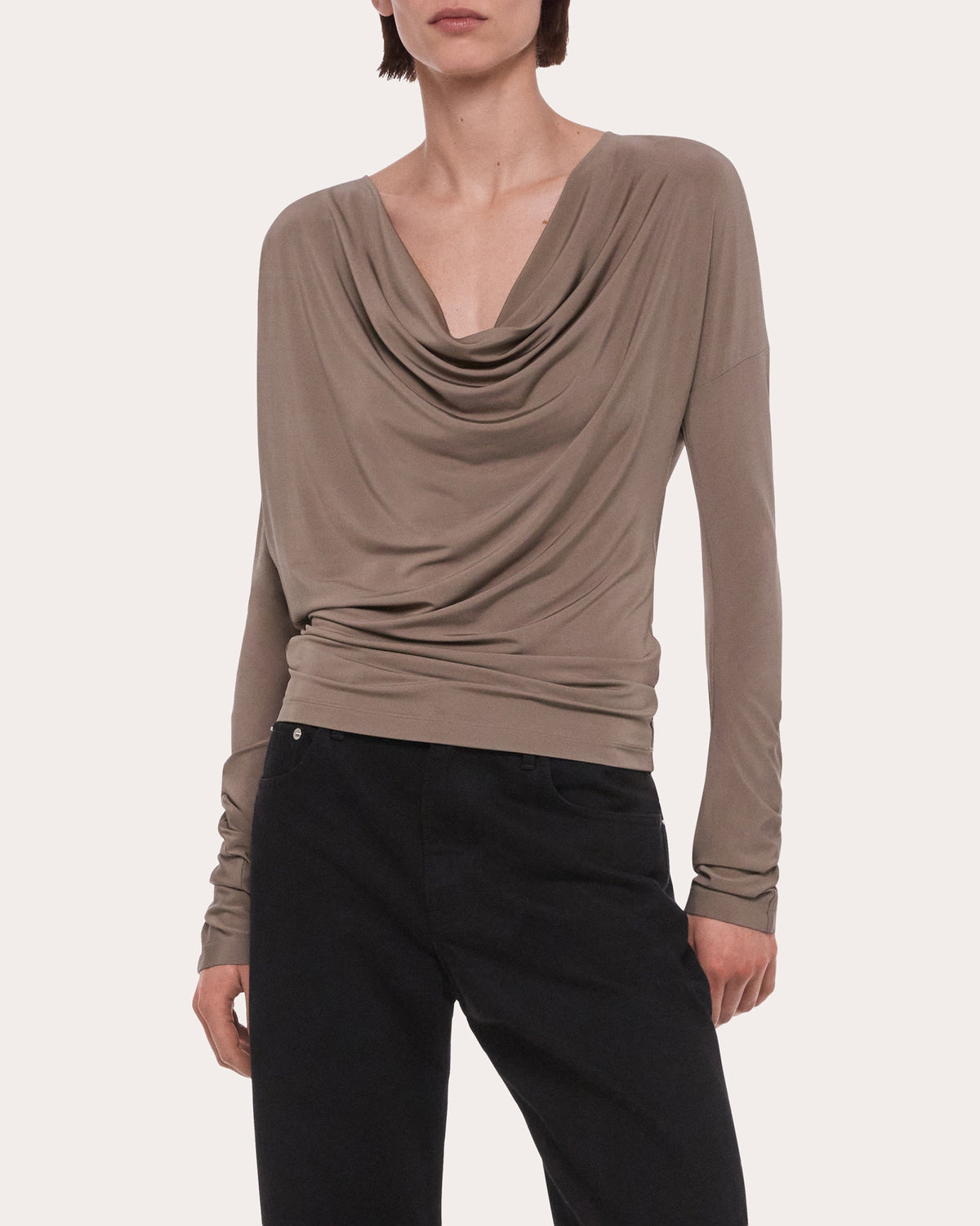 Jersey Long-Sleeve Cowl Neck Top
