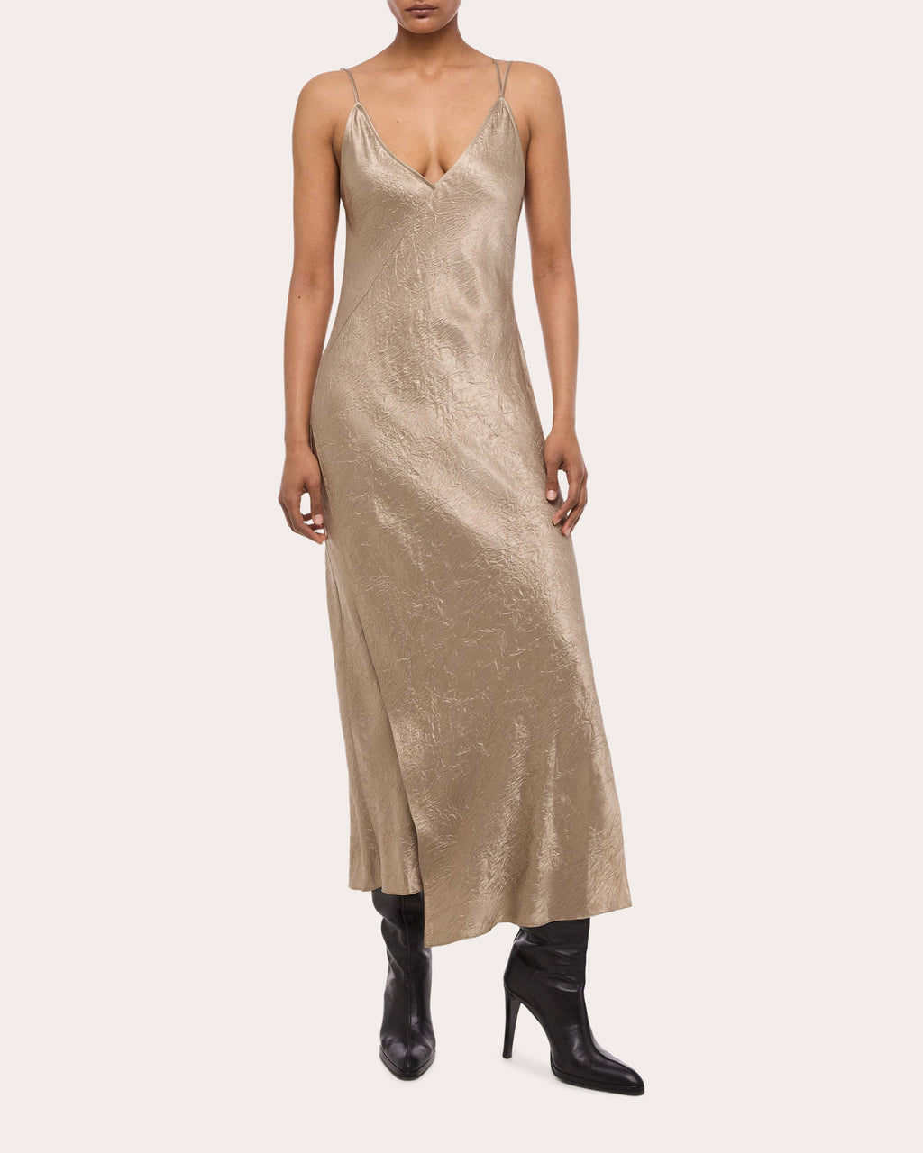 Crinkled Asymmetric Slip Dress
