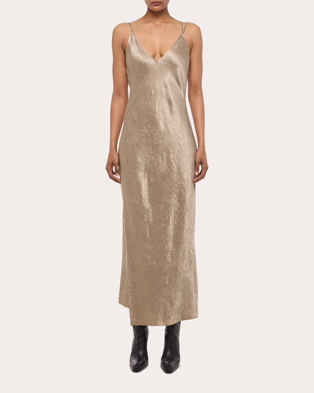 Crinkled Asymmetric Slip Dress