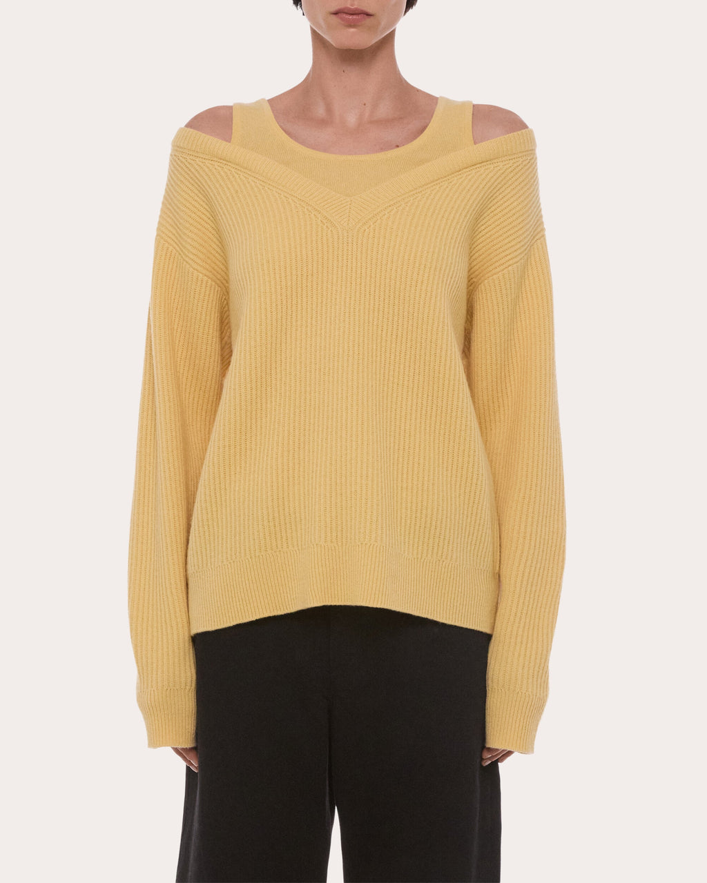 Ribbed Wool Layered V-Neck Sweater