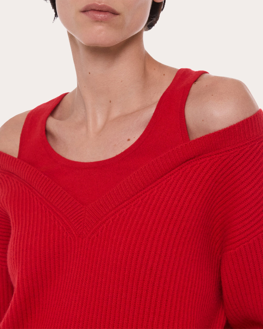 Ribbed Wool Layered V-Neck Sweater