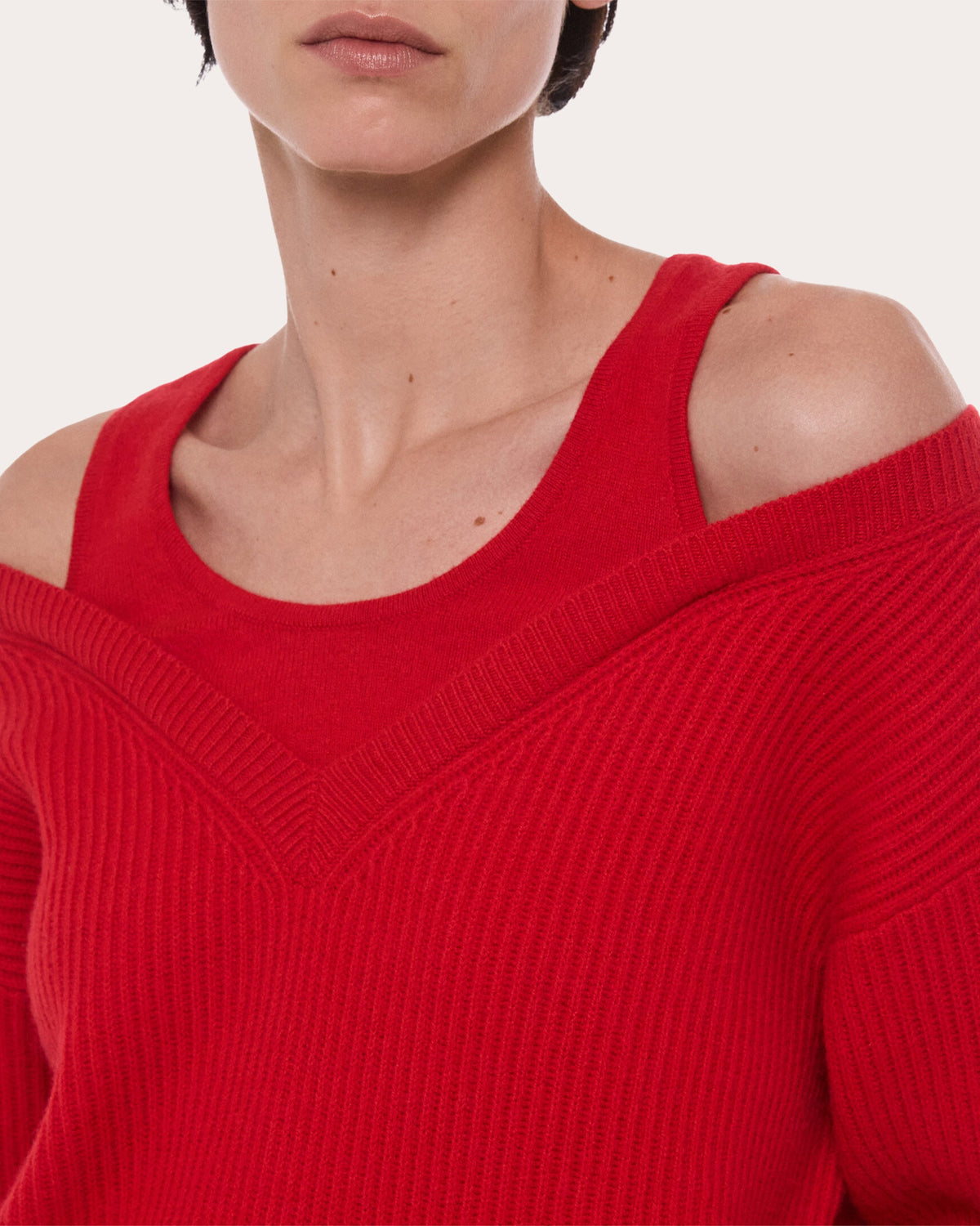Ribbed Wool Layered V-Neck Sweater