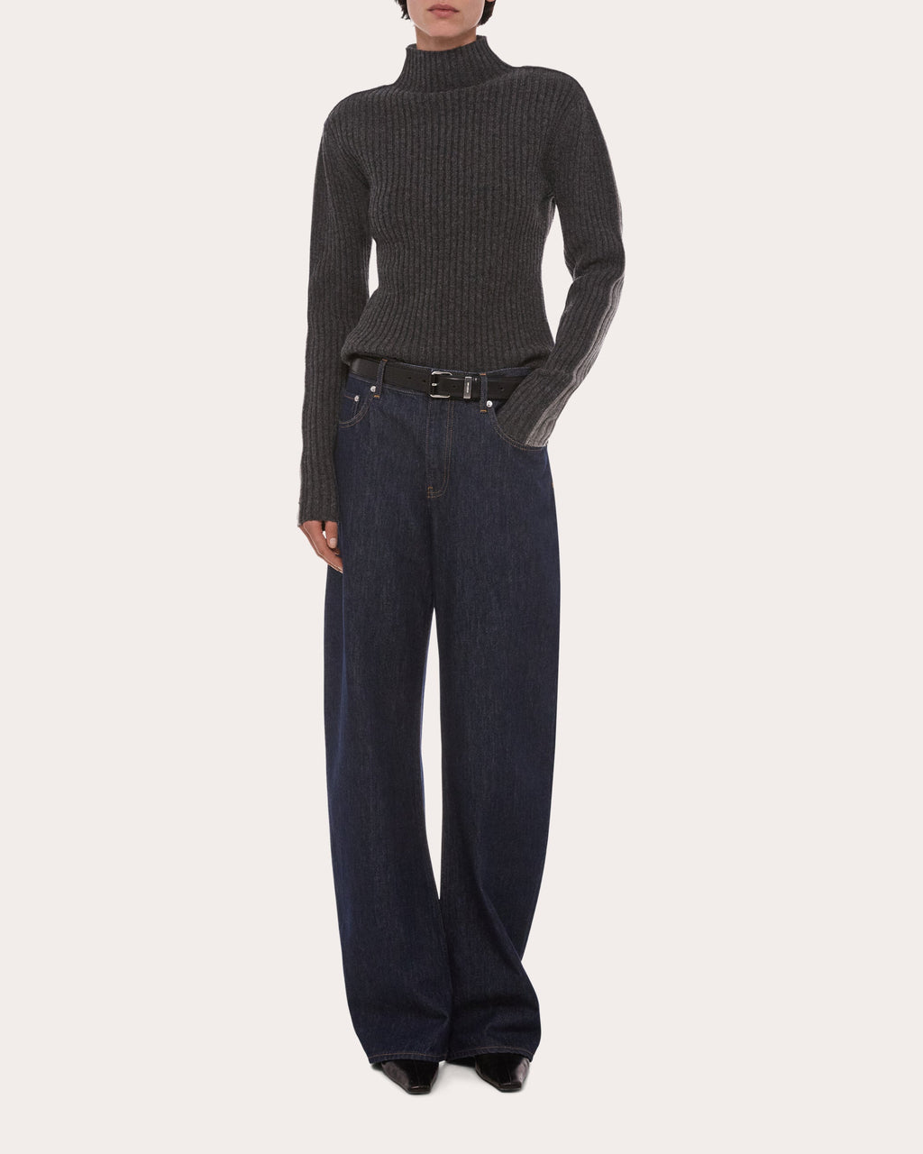 Ribbed Wool Mock Neck Sweater