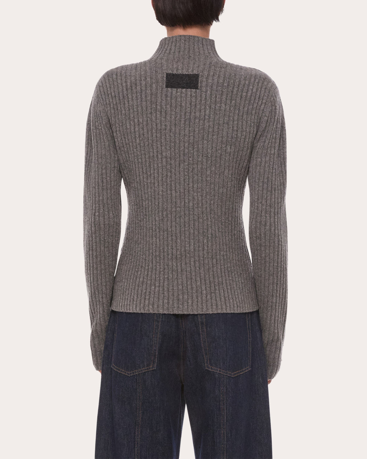 Ribbed Wool Mock Neck Sweater