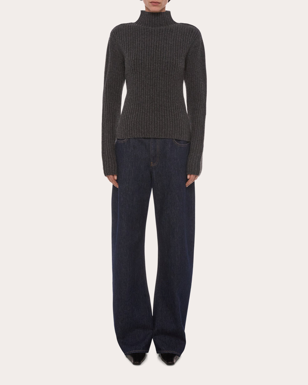 Ribbed Wool Mock Neck Sweater