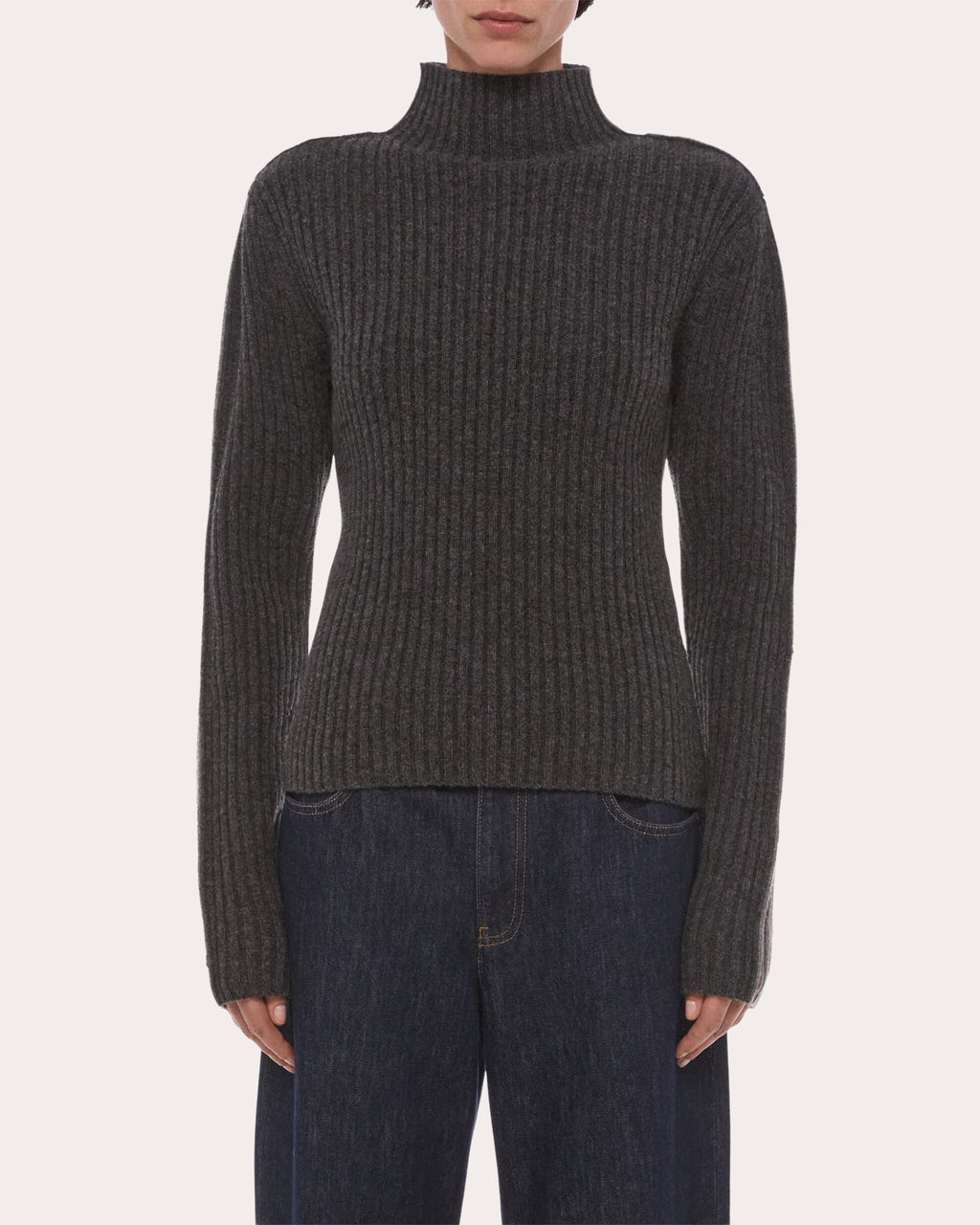Ribbed Wool Mock Neck Sweater
