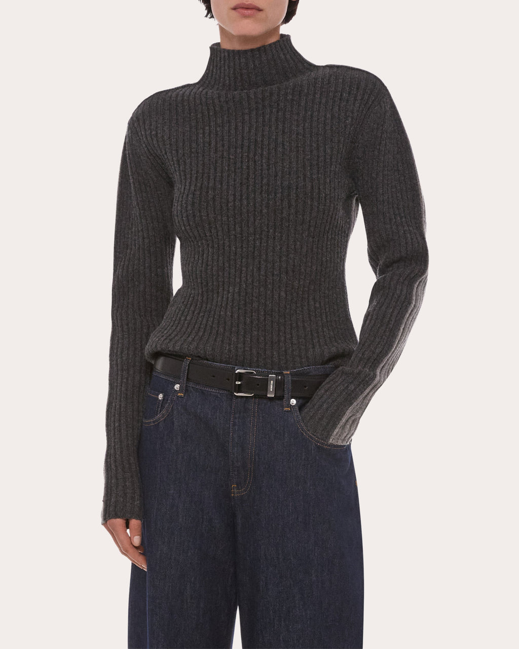 Ribbed Wool Mock Neck Sweater