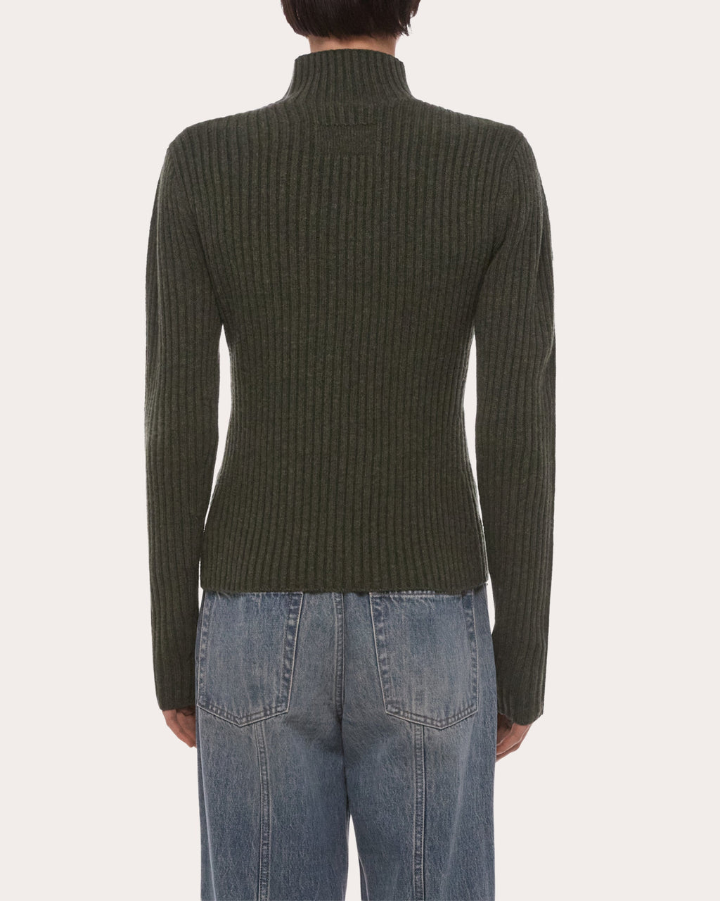 Ribbed Wool Mock Neck Sweater