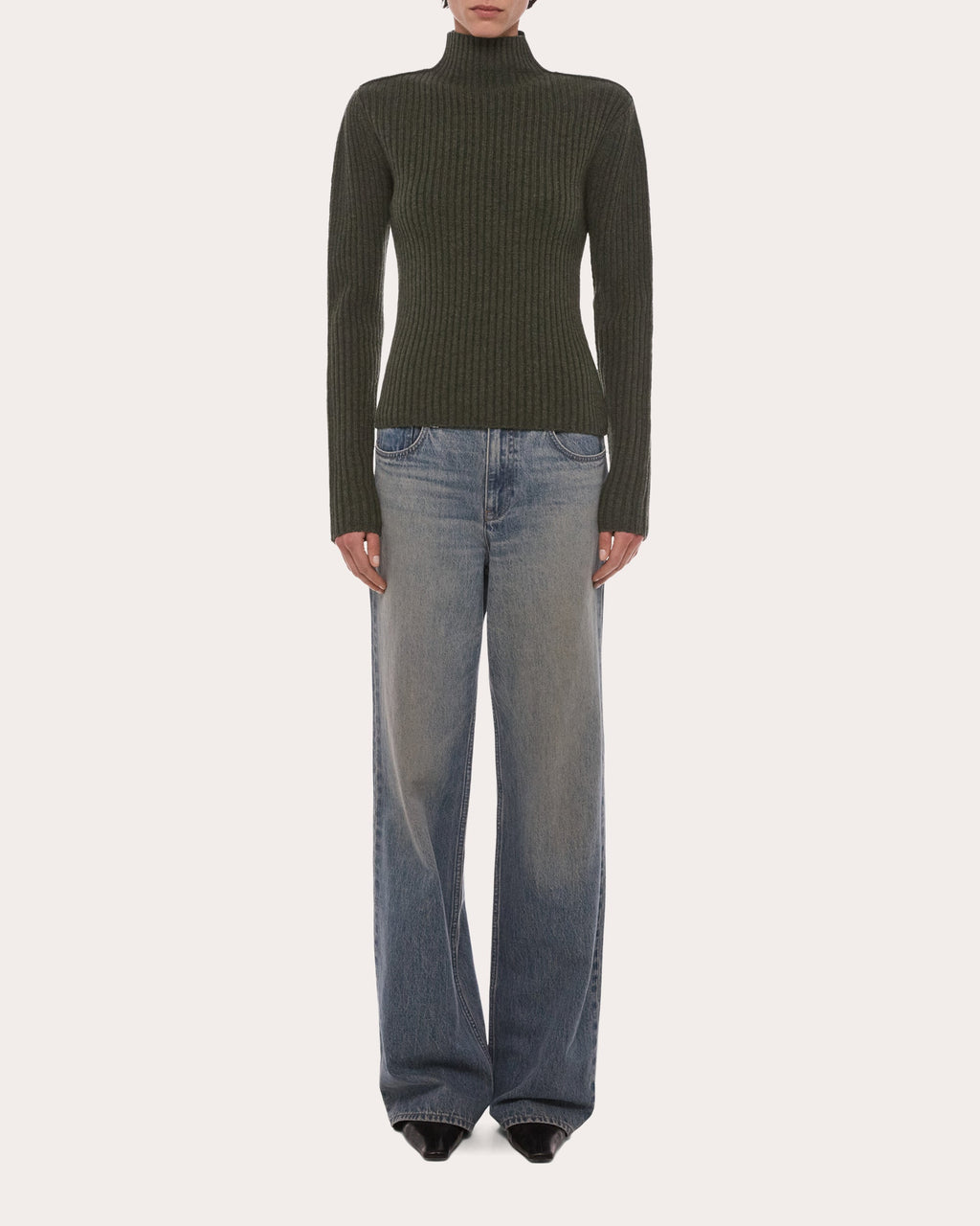 Ribbed Wool Mock Neck Sweater